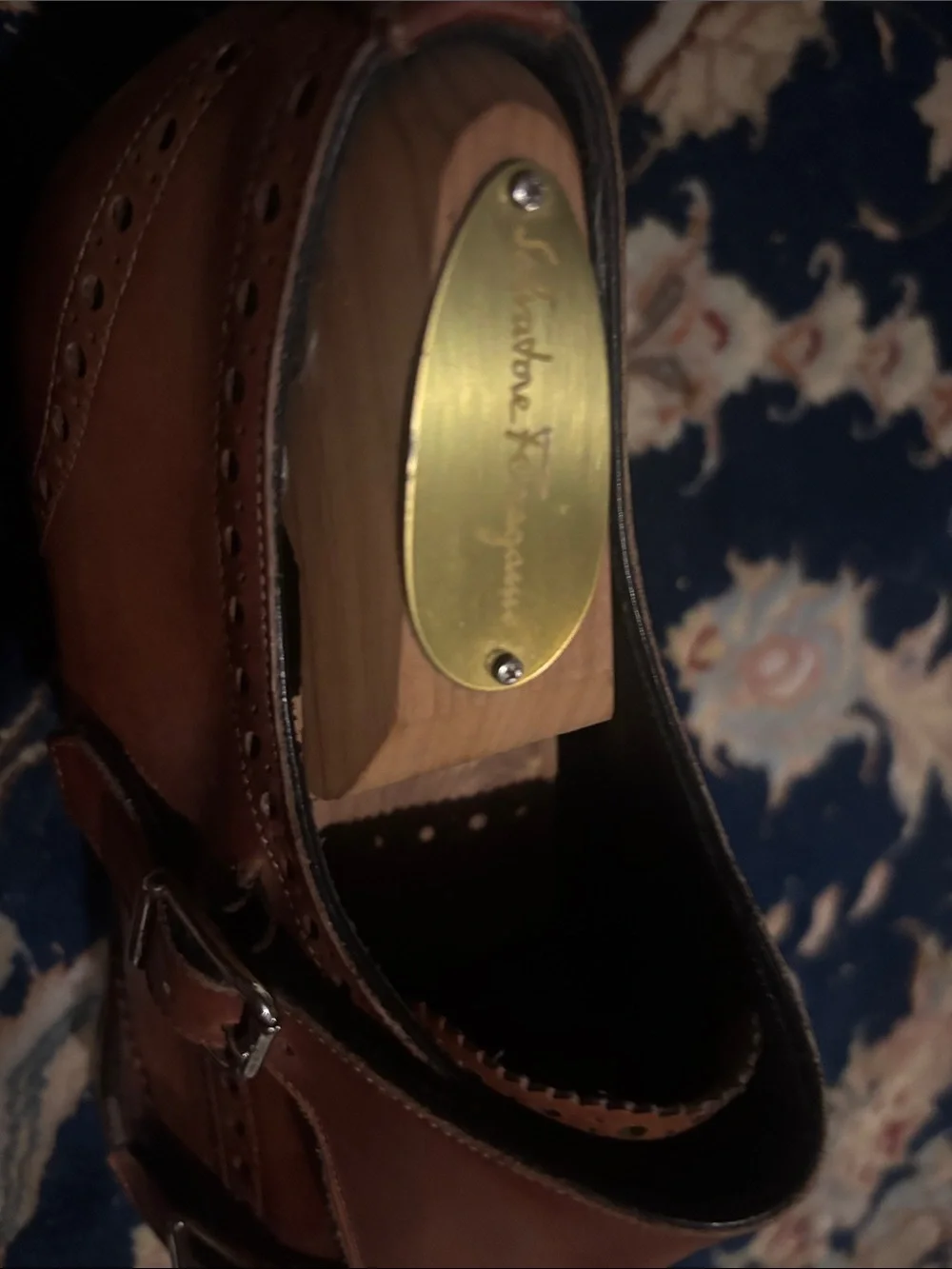 Salvatore Ferragamo Brown Double Monk Strap Brogue Leather Shoes